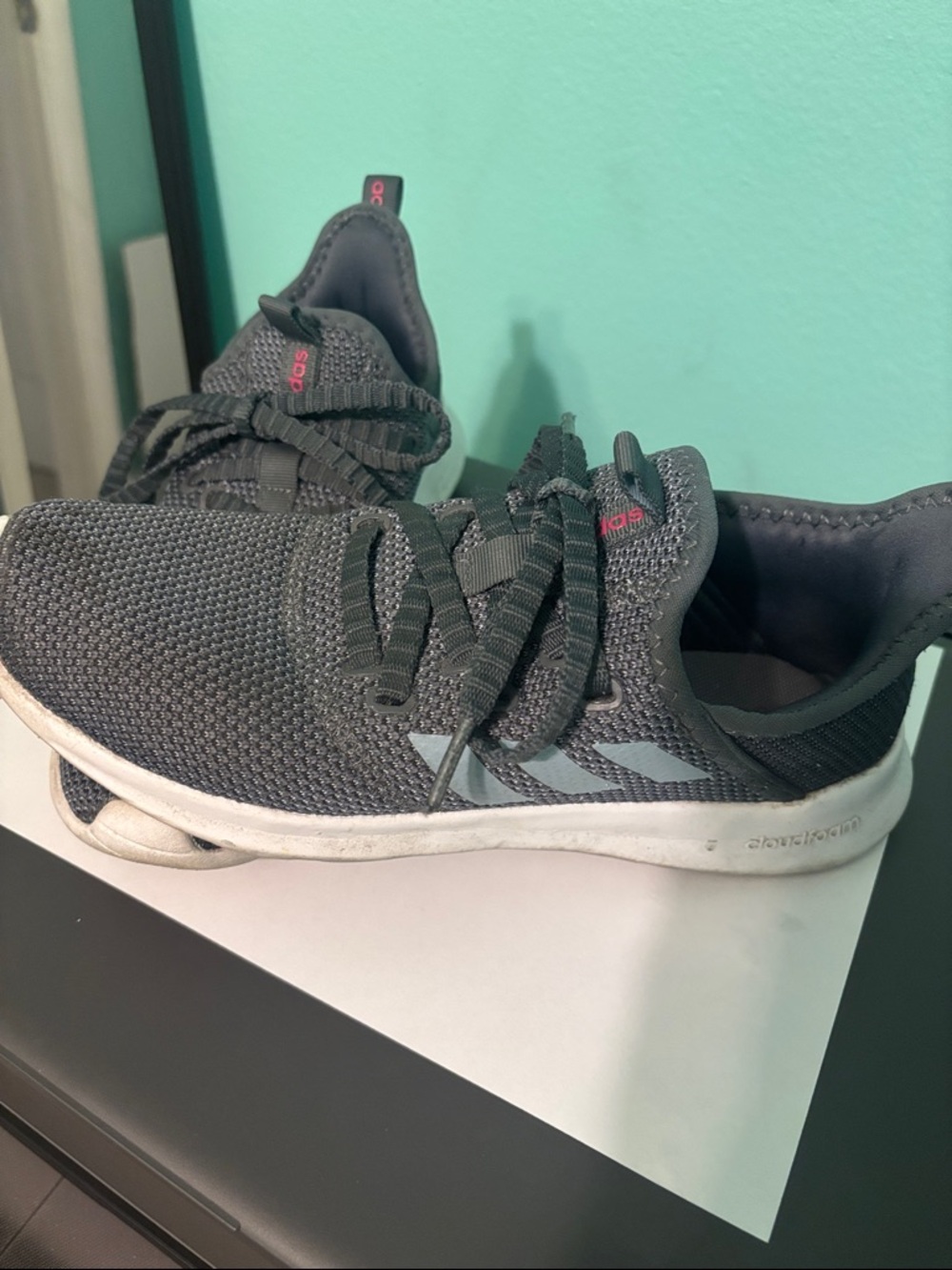 adidas Grey Knit Athletic Sneakers with White Soles
